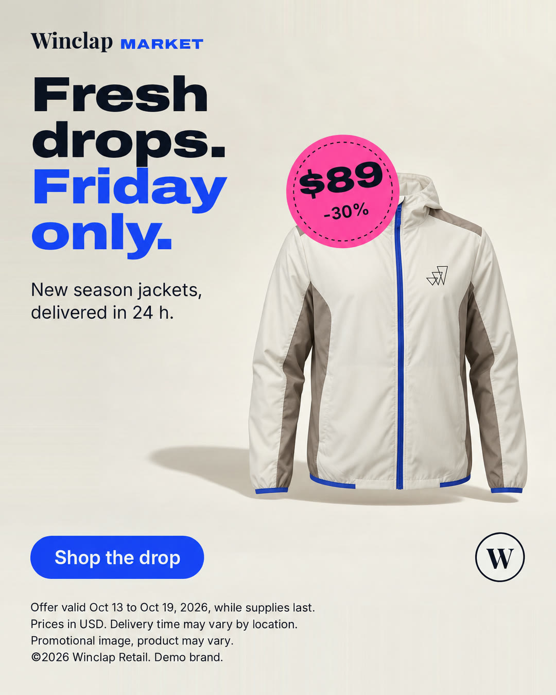 Winclap Market ad versioned with a jacket instead of the sneaker by PixFit